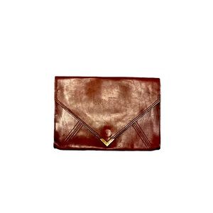 Genuine Italian Leather Burgundy Clutch with Gold Accent Clamp